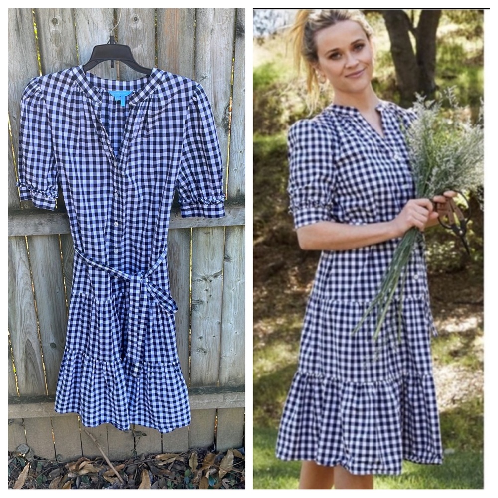 Draper James Loretta Shirt Dress gingham Nassau Navy prairie Coastal Cowgirl S